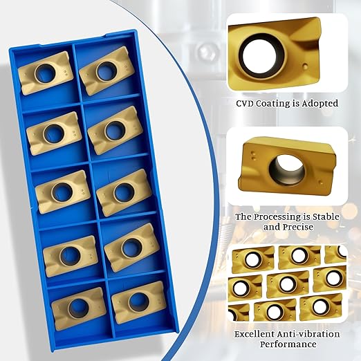 APMT1604PDER-M2 Carbide Milling Inserts, PVD Coated Indexable Milling Inserts Turning Inserts, Carbide Milling Cutter for BAP400R Tool Holders Processing Hard Steel Parts, 10Pcs