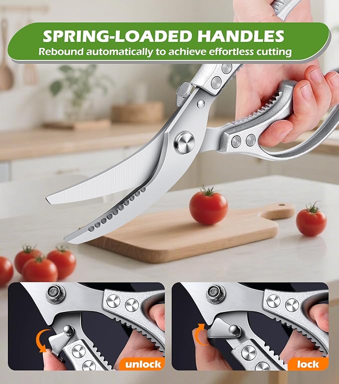 Heavy Duty Poultry Shears ??Luxury Kitchen Shears & Multipurpose Kitchen Scissors for Meat, Chicken, Fish & Vegetables, High Carbon Stainless Steel, Safety Lock, Dishwasher Safe