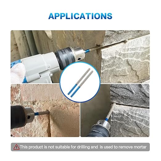 Tuck Point Pin Diamond Bit - BRSCHNITT 4 5/8" Length x 1/4" Diamond Mortar Raking Bit with Round Shank for Wet/Dry Removing old Mortar Grinding/Shaping Masonry,Stone,Concrete,Inside Corners Diamond Glitter Bit.