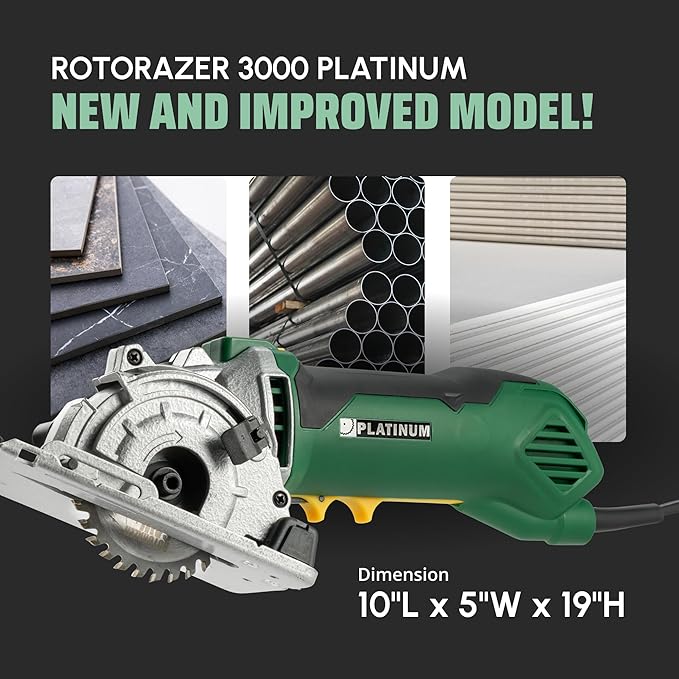 ROTORAZER SAW Platinum Compact Circular Saw Set - New Model for 2024! Extra Powerful - Deeper Cuts! Cut Drywall, Tile, Grout, Metal, Pipes, PVC, Plastic, and Copper. AS SEEN ON TV! (Green)
