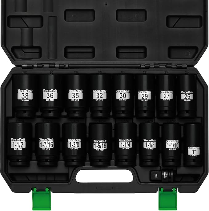 3/4" Drive Deep 6-Point Impact Socket Set, 17-Piece Jumbo Assortment, Cr-Mo, SAE (1-Inch to 1-1/2-Inch) and Metric (26mm to 38mm), 1/2" F to 3/4" M Impact Socket Adapter