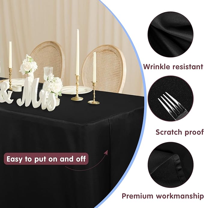 HolidayIdeas Fitted Table Clothes, 4 Pack - 48 x 24 Inch - Black Rectangle Tablecloths for 4 Foot Tables, Fabric Tablecloth for Vendor Stand, Trade Show, Parties, Banquet