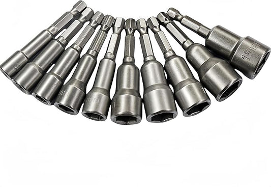 10PCS 5/16 Nut Driver Set,6mm-19mm Hex 5/16 Drill Bit Nut Driver Set Socket Adapter 1/4 Inch 42mm Electrician Tools