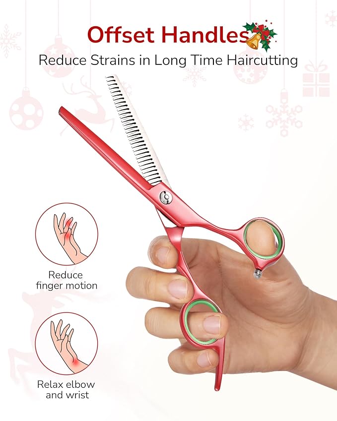 ULG 6.5" Hair Thinning Scissors, Japanese Stainless Steel, Professional Texturizing Shears, Barber?셲 30-Tooth Blending Thinner for Stylist & Home Use, Christmas Gifts for Women Men Family Red