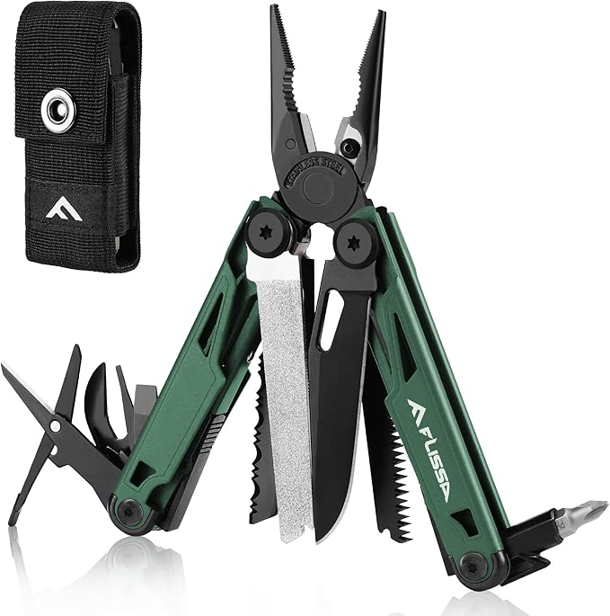 FLISSA Multitool, 15-in-1 Multi Tool Pocket Knife with Sheath, Stainless Steel EDC Multitool Pliers for Men, All-in-One Tools for Camping, Fishing, Survival ??Ideal Christmas Gift for Man
