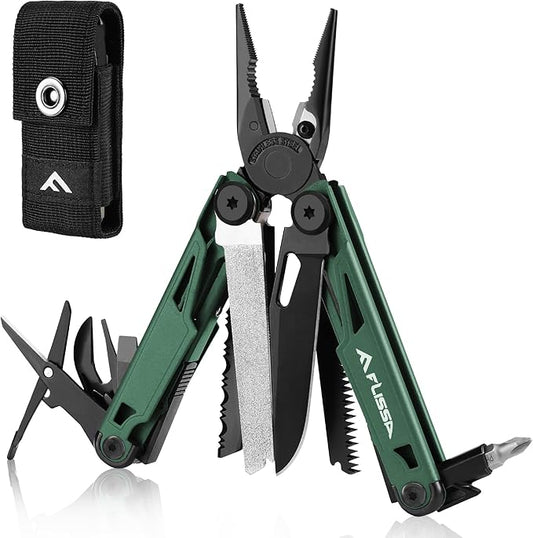 FLISSA Multitool, 15-in-1 Multi Tool Pocket Knife with Sheath, Stainless Steel EDC Multitool Pliers for Men, All-in-One Tools for Camping, Fishing, Survival ??Ideal Christmas Gift for Man