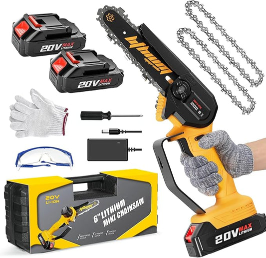 Mini Chainsaw 6-Inch with 2 Battery Powered Mini Electric Chain Saws Cordless Handheld Portable Small Power Only Cut Under 3 inch Fresh Wood