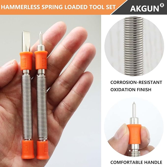 2-Piece Hammerless 5/16-Inch Cold Chisel and 1/8-Inch Center Punch Set, Spring Loaded Rivet Removal Set for Metal Wood