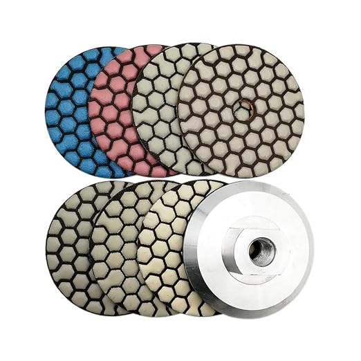 SHDIATOOL 3 Inch Dry Diamond polishing Pads Set of 7 Pieces Plus an Aluminum Backer for Granite Marble Quartz