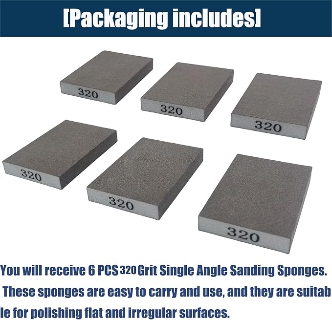 6 PCS 320 Grit Hand Sanding Blocks Set - Superfine Sander Sponge, Wet and Dry Dual-use Sanding Sponges, Washable and Reusable, Ideal for Wood Metal Wall Polish