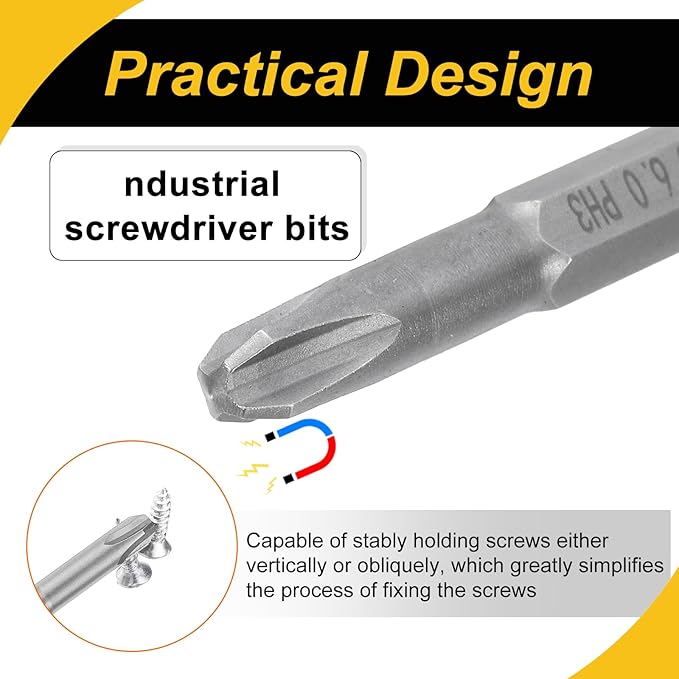 10 Pcs Magnetic Phillips Screwdriver Bit PH3 1/4" Hex Shank 50mm Long 6mm Rod