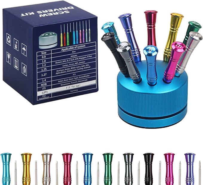 Dental Implant Screw Driver Universal Kit Tool Dentistry Implant Repair Stainless Steal Base Orthodontic Dentistry Tool with 10 Pcs（Blue）