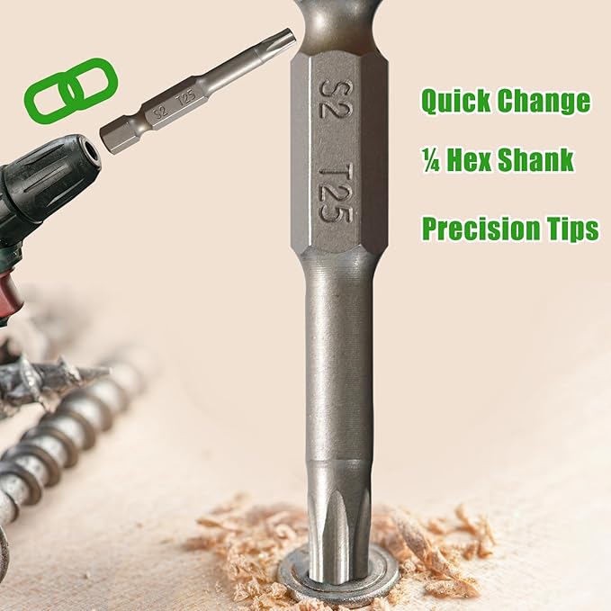 T25 Impact Screwdriver Bit Set, 10 Pieces 2?쒾2 Steel Magnetic #25 Torx Tips Power Driver Bit Set with Organizer Case
