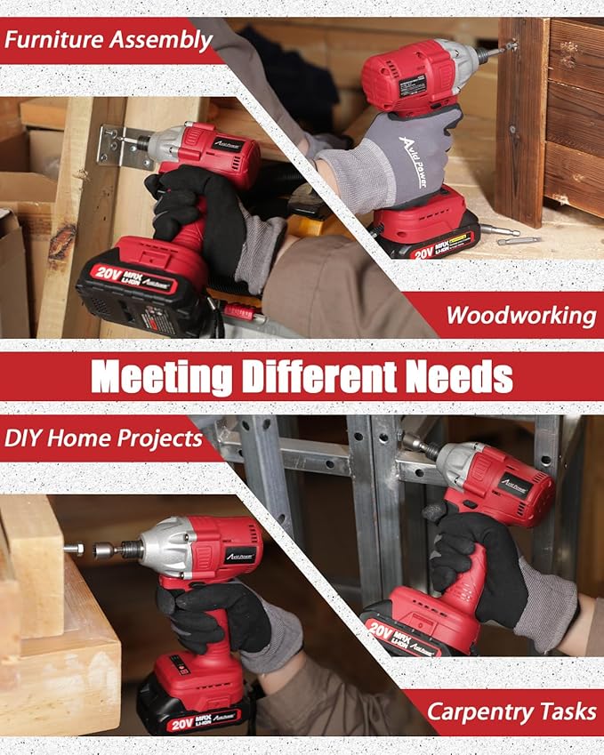 AVID POWER Impact Driver Kit, 250N.m. 20V Brushless Impact Driver Set, 2 Variable Speeds, 1/4 Cordless Impact Driver with Brake Stop Function, 4Pcs Sockets & 4Pcs Driver Bits