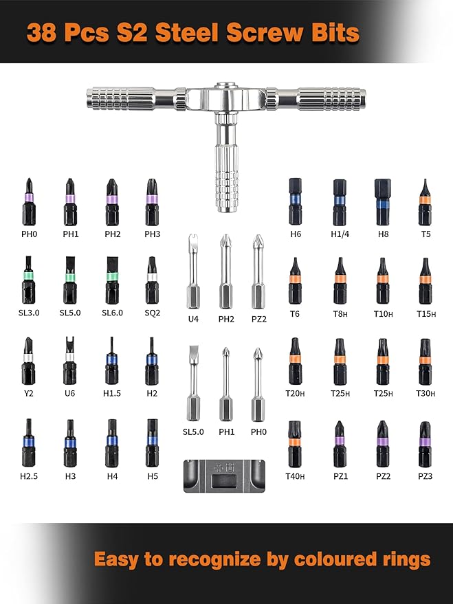 40 in 1 Magnetic Screwdriver Sets, DIY Multi Bits Ratchet Screwdriver Set with T Ratcheting Handle, Compact Flexible Shaft Repair Tool Kit for Electrical, Furniture Assembly