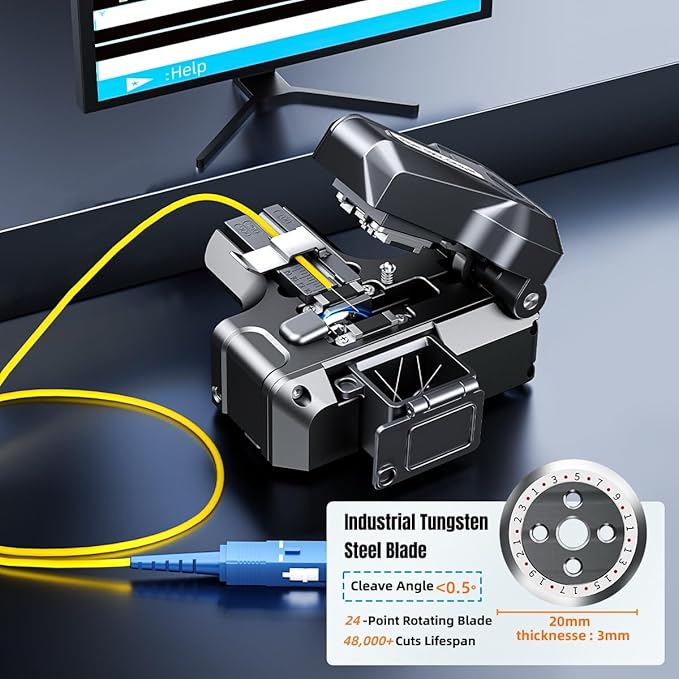 2026 Upgraded Mini One-Step Fiber Optic Cleaver, Ribbon Fiber Cleaver with ??0.5째 Precision, 24-Point Blade & 3-in-1 Holder ??Universal Splicer Companion for All Major Fusion Splicers