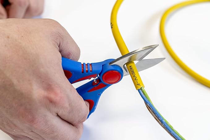 WEICON TOOLS Electrician scissors XL | Mulfifuntional Heavy Duty scissors for cutting, stripping and crimping | Easy all purpose cutting | with protective cover | ideal for copper and aluminium cables