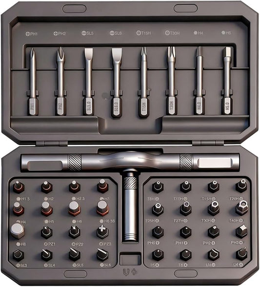 42 in 1 Magnetic Screwdriver - Multi Bit Ratchet Screwdriver Set: T Handle Ratchet Screwdriver Set with Storage Case for Computer, Eyeglass, Bicycles, Ring Doorbell, Furniture and DIY,Grey