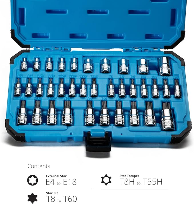 Capri Tools CP30004 30004 S2 Star Torx And External Socket Bit Set 35-Piece, Silver