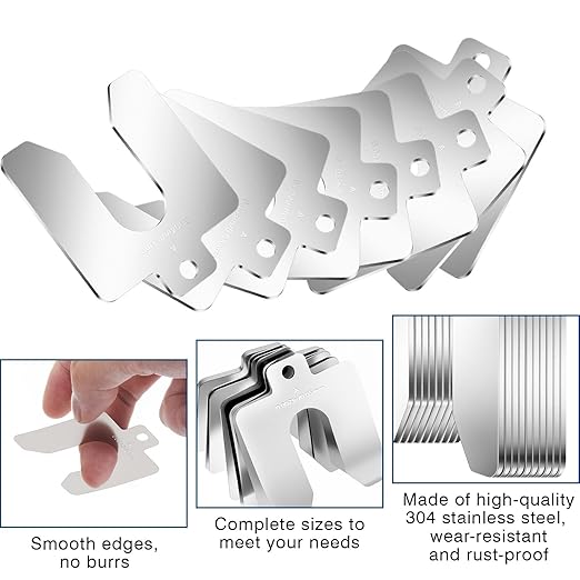 Shimeyao 80 Pcs Size A 2" x 2" Stainless Steel Slotted Shims Kit Metal Shims Stock for Leveling Assortment with Storage Box for Machinist Motor Door Shop Kit Replacement Pack