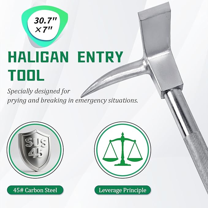 30" Halligan Tool, Halligan Bar for Emergencies, 45 Gauge Steel Forged Breaching Tools, Modern Rescue Halligan Bar Firefighter Tool, Halligan Entry Tool