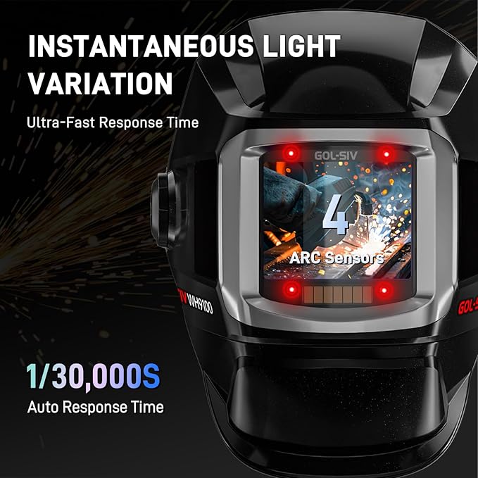 GOL-SIV-Auto-Darkening-Flip-Up Welding Helmet-Filter Respirator-Wide-View Window with Side Vision-True Color Display-Optical Protection Rating 1/1/1/1-4 Photoelectric Sensors-Battery Life 6~8 Hours