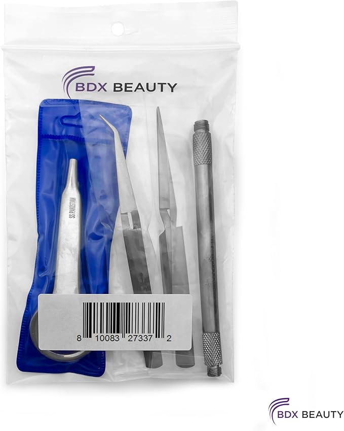 Splinter Forceps - Fine Point - Tweezers Stainless Steel Straight & Curved (Forign Object 4 pcs set)