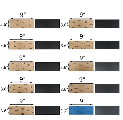 60 Pcs 9x3.6 Inch 10 Grit Mixed Packing Wet and Dry Sandpaper Sheets, Woodworking Furniture/Automobiles/Metal/Lacquer Polishing Sanding Sheets, 80/120/240/400/600/800/1000/1500/2000/3000 Grit