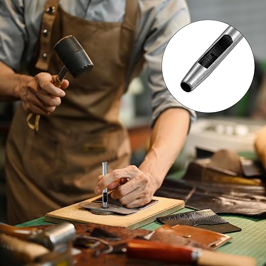 4MM Leather Hole Punch Tool [2PCS] - Metal Round Belt Hole Puncher Use for Leather Working & Belts & Watch Band & Paper & Plastic - [Silver Tone] Round Hollow Tools