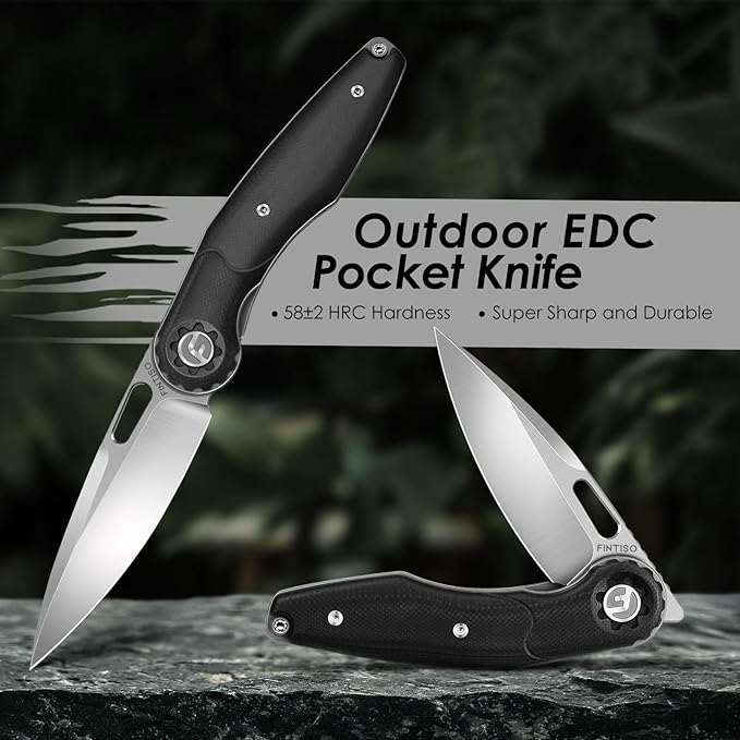 FINTISO Pocket Knife 3" Folding Knife 9Cr18MoV Blade, G10 Handle Design with Pocket Clip for Men Women, Small EDC Knife for Camping, Hunting, Hiking, Survival and Outdoor Activities, ROOK Series