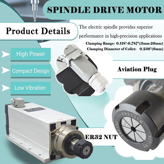 INTBUYING Spindle Motor 7.5KW/10HP 18000RPM High-Speed CNC Motor ER32 Collet Fan Cooling for Wood, Metal, Stone, Plastic Carving, Engraving and Milling 220V