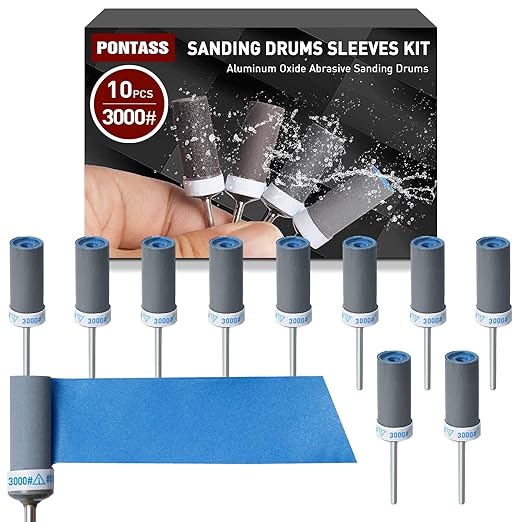 10Pcs 3000 Grit Sanding Drums Sandpaper Sticks Set with 1/8"(3mm) Shank for Dremel Rotary Tool, Suitable for Metal Rust Removal/Jade Polishing/Stone Grinding