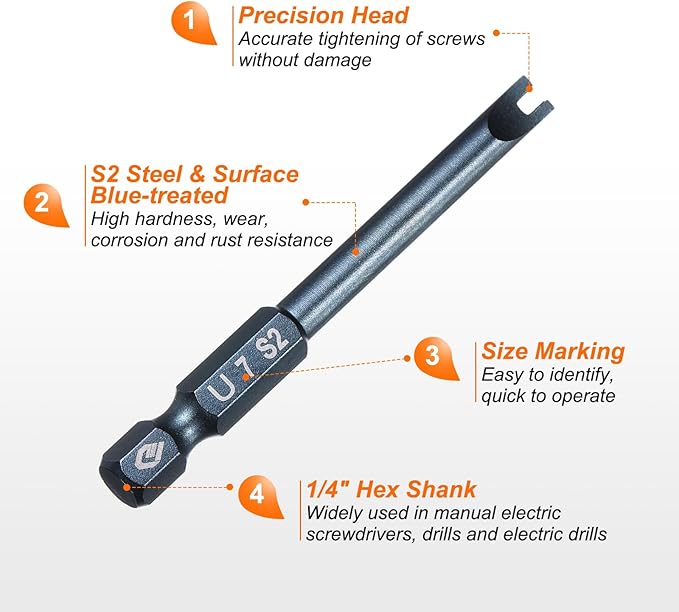HARFINGTON U-Type Screwdriver Bit 1/4" Hex Shank U7 Magnetic Head 2.6" Length S2 Steel U-Shaped Screw Driver Bit for Repair Work Electric Screwdriver, Blue