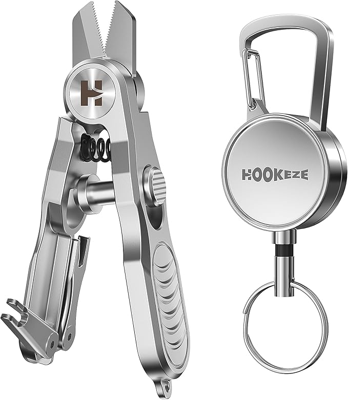 HOOK-EZE 3-in-1 Fishing Line Cutter, Fly Fishing Nippers with Retractors and Knot Tying Tool Accessories, Stainless Steel Braided Line Scissors Clippers for Mono and Fluoro Lines
