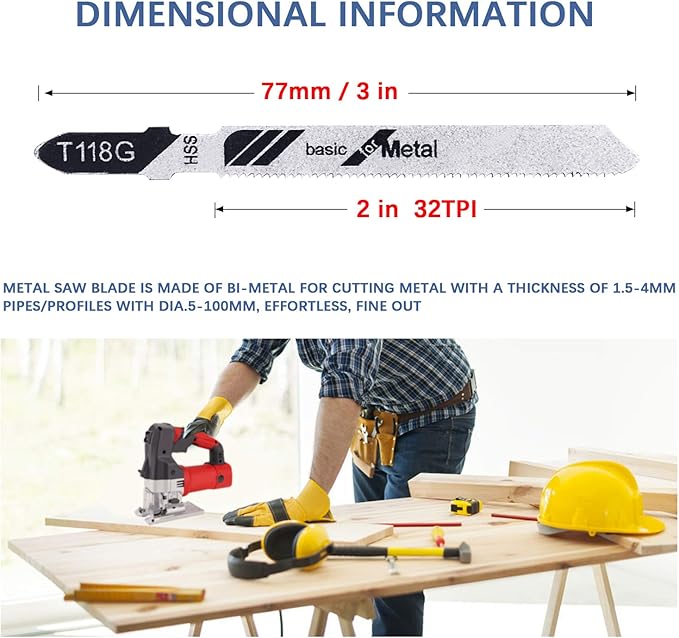 TAROSE 10-Piece T118G 3 Inch 32 TPI Assorted T-Shank Jig Saw Blades Set for Cutting Metal