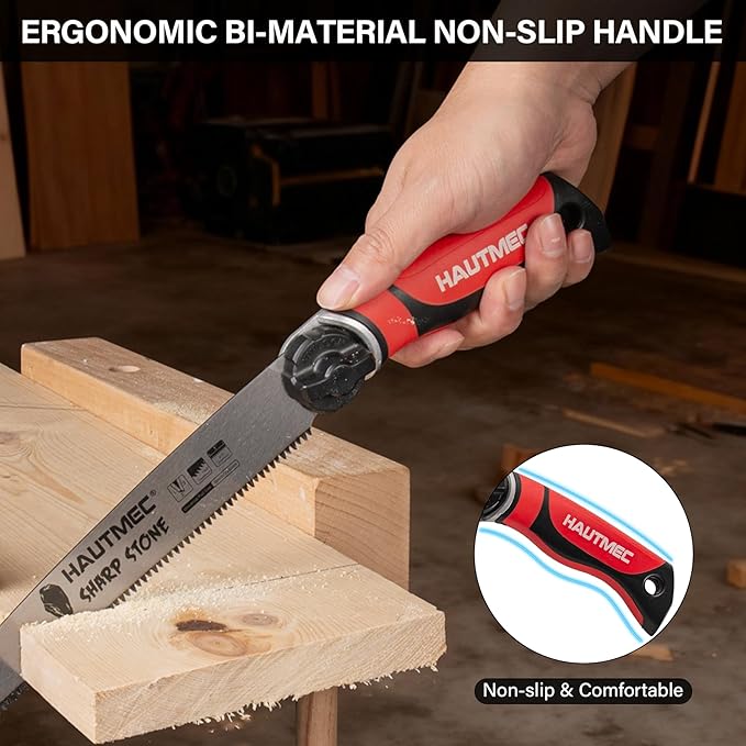 HAUTMEC 3-In-1 Japanese Pull Saw and Jab Saw Set, Quick Tool-Free Blade Replacement, 4-Angle Cutting, Pro SK4 Handsaw with 17TPI & 9TPI Pullsaw, 6TPI Drywallsaw – HTHDM25050