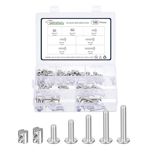 METALLIXITY Crib Screws Replacement Set(M6-1x15/20/25/30/35mm) 100Pcs, Silver, Connector Bolt M6 Screw Barrel Nuts Binding Screws, for Chair Cabinet Bed, Silver