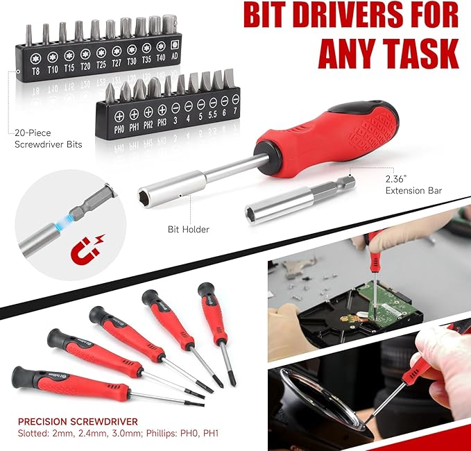 ARUCMIN 51-Piece Red Tool Set, Home Tool Kit with Toolbox Storage Case Home Repair Tool Kit with Drawer for Women
