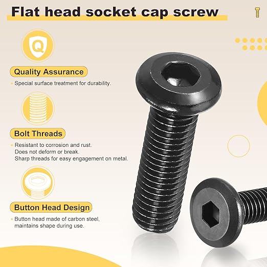 METALLIXITY Flat Head Hex Socket Cap Screws Bolts(M8-1.25x25) 20Pcs, Steel Hex Socket Furniture Bolts Screws - for Furniture Woodworking Project, Black