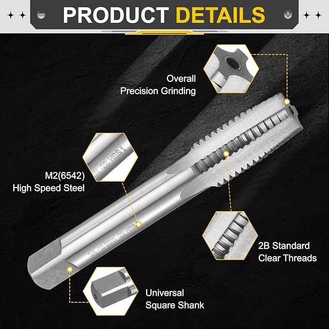 uxcell Hand Taper Tap 3/4"-10 BSW Thread Taper Style Taps Straight Flute Screw Tapping Threading Tool High Speed Steel HSS6542