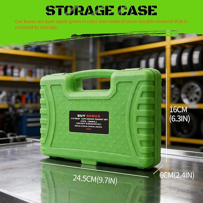 1/2 Drive Deep Axle Nut Impact Socket Set,12 Point Socket Set Metric, CR-MO, 30mm, 32mm, 34mm, 36mm, 4-Piece 1/2" Heavy Duty Socket Set (12 point can also be used at 6 point)