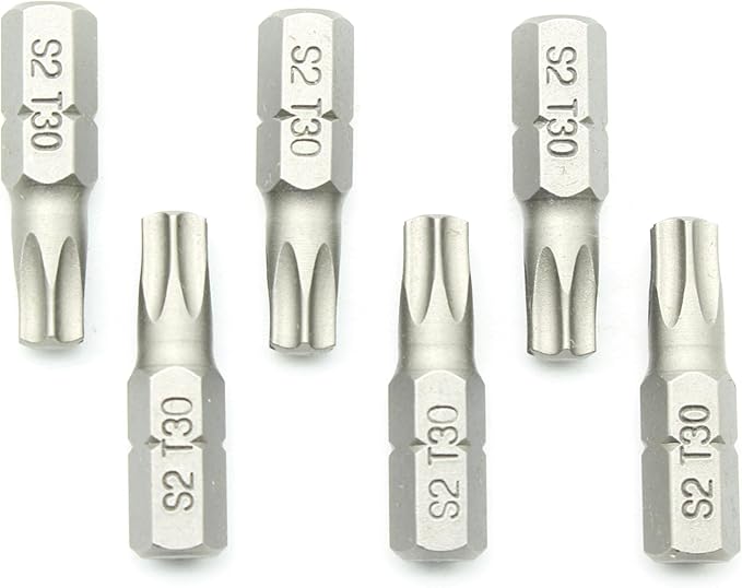 TEMO 50 pc T30 Torx 6 Point Impact Ready 1 Inch Long Screwdriver Insert Bits Hex Shank with Quick Release Slot