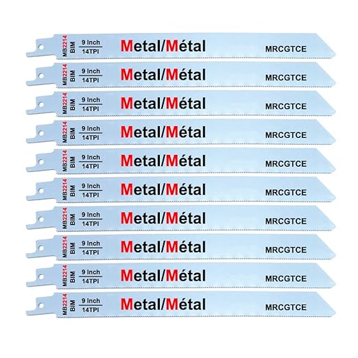 10 Piece 9” 14-TPI Thick Metal Cutting Reciprocating Saw Blades