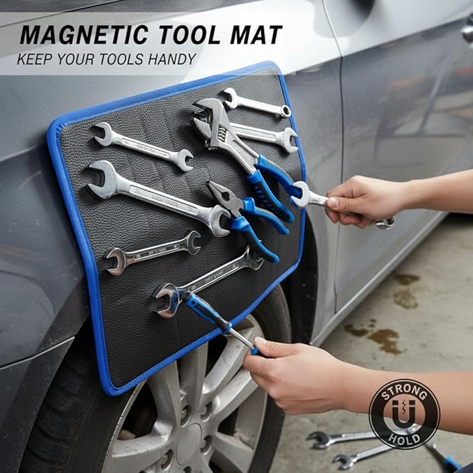Magnetic Tool Mat, Magnetic Mat with PVC Layer, 14.71" x 9.44" Heavy Duty Magnetic Tool Holder, Non-Slip Parts Organizer for Garage Workshop Auto Repair