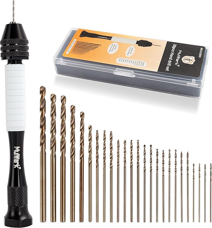 Mulwark Precision Pin Vise Hand Drill Set 25 Pcs - Premium stocking stuffers - Manual Small Drill Set with HSS Micro Twist Bits for Jewelry, Wood, Plastic, and More - Mini Hand Drill for Crafts