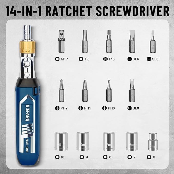 Ratcheting Screwdriver Set, 12-In-1multi Bit Screwdriver, Multi Screwdriver Tool All In One with Screwdriver Set Magnetic with Sockets & Bits for Home, Auto, Diy Repair