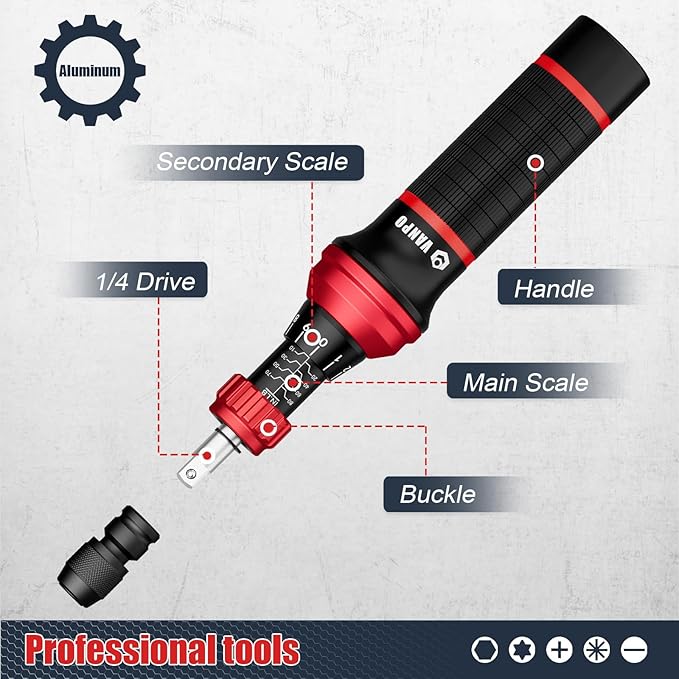 VANPO Torque Screwdriver, 24Pcs 10-80 In-lb Torque Wrench Screwdriver Set with Hex, Torx, Pozidriv, Schlitz, Phillips Bits Adapter, T- Bar Handle, Precision Tool for Bike, Scope Mounting