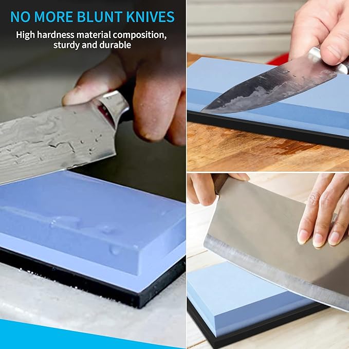 Whetstone Sharpening Stone Kit Dual Sided 400/1000 Grit Professional Grindstone Knife Sharpener Stone Wet Stones for Sharping Knives Kit with Non-slip Rubber Base