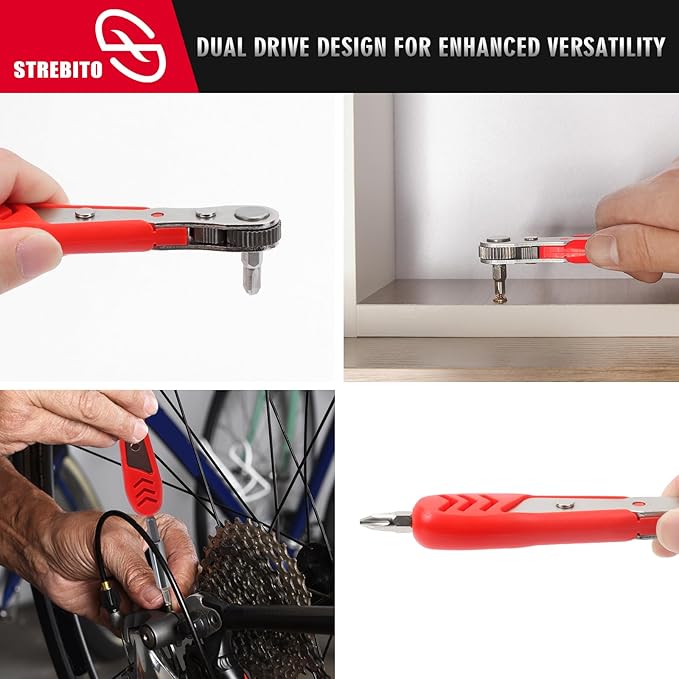 STREBITO Right Angle Screwdriver Set, Low Profile 26 Piece Small Ratchet, Stubby 90 Degree Ratcheting Screwdriver, Mini 1/4 Bit EDC Tool for Tight Spaces, Bike