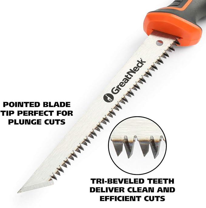 GreatNeck 74029 Drywall Jab Saw, 6-1/2” Blade Keyhole Saw, Ergonomic Anti-Slip Handle, Tri-Bevel Teeth for Cutting Sheetrock, Wallboard, Plywood